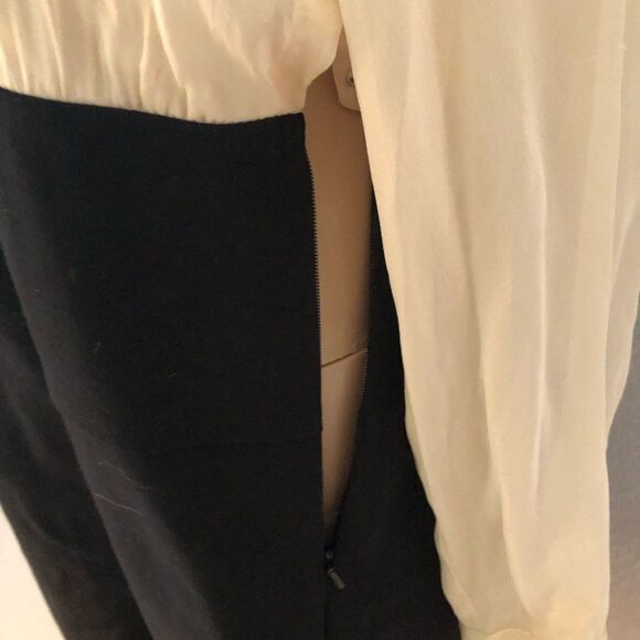 SZ12 DKNY  Silk Tie Neck Color Block Dress (Ivory/Black) - Picture 5 of 13